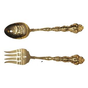 Oneida‎ Community Gold/  LARGE PIERCED SPOON & MEAT FORK Flatware